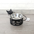 Cute Cat Pet Feeding Bowl Metal Holder